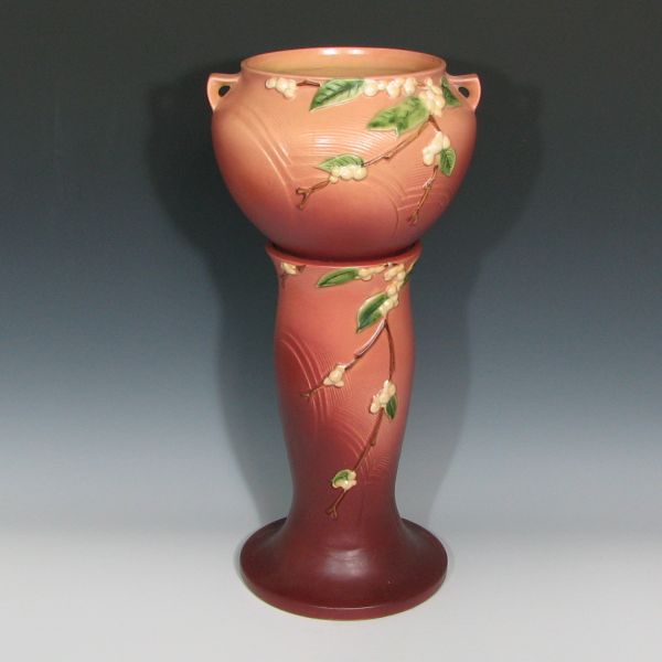 Appraisal: Roseville Snowberry jardiniere and pedestal in pink Marked Roseville USA