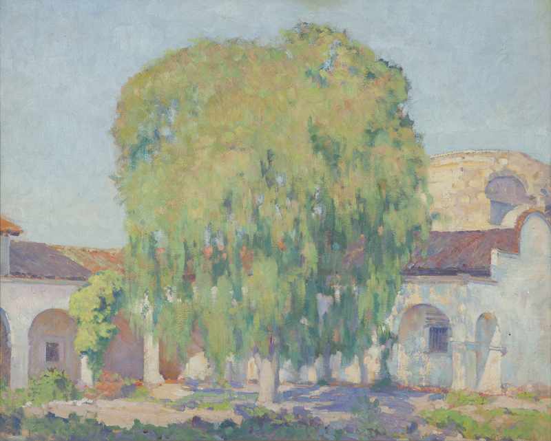 Appraisal: Mission San Juan Capistrano courtyard oil on canvas '' H