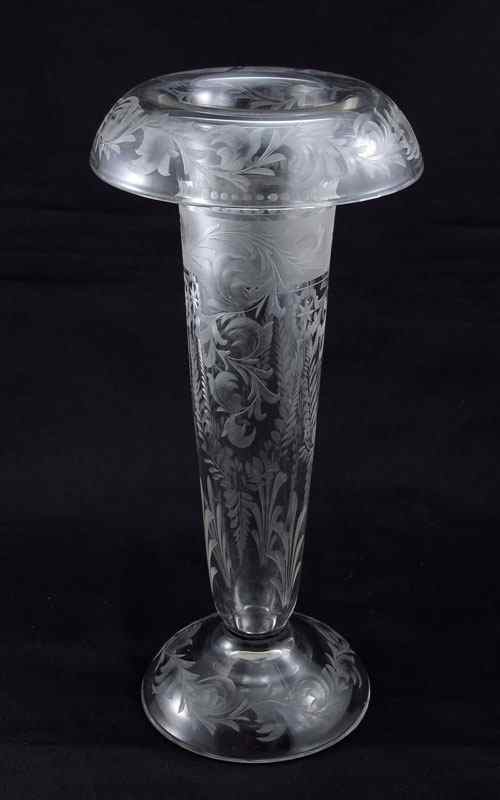 Appraisal: SIGNED LIBBEY AMERICAN BRILLIANT CUT GLASS VASE Rolled rim etched