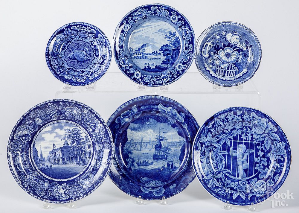 Appraisal: Six blue Staffordshire plates Six blue Staffordshire plates to include