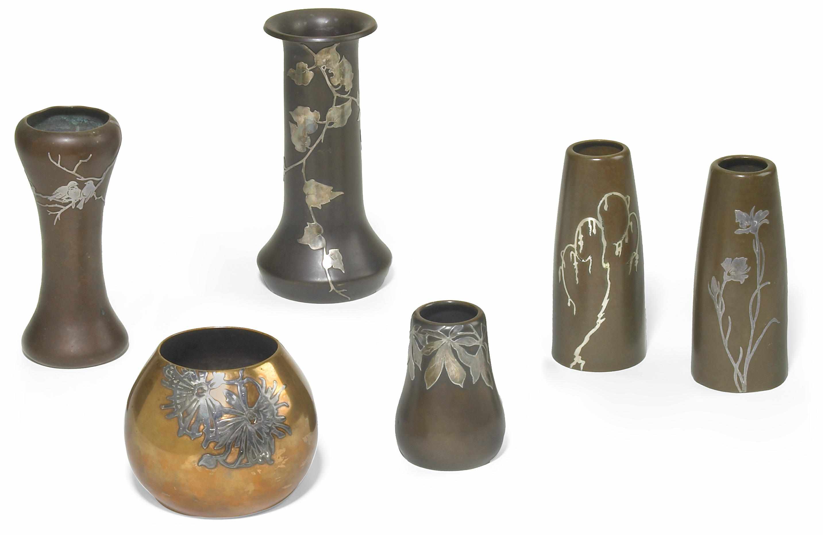 Appraisal: Three Heinz Art Metal Company sterling on bronze vases early