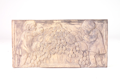 Appraisal: GRUEBY Rare and large unglazed horizontal panel with two toddlers