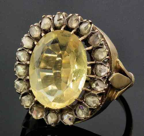 Appraisal: A mid Victorian gold coloured metal mounted citrine and diamond