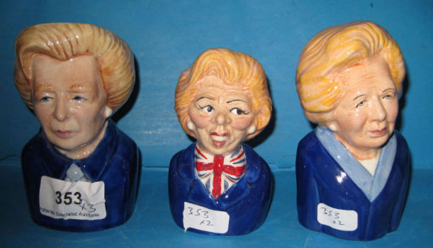 Appraisal: Set of Bairstow Manor Maggie Thatcher Small Character Jugs All