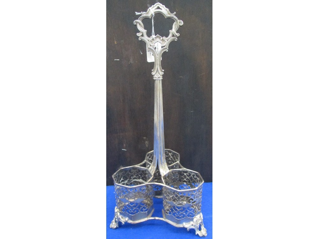 Appraisal: Silver plated three bottle decanter stand