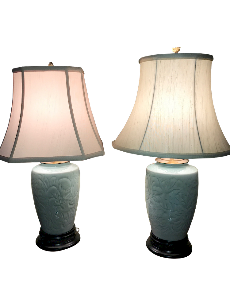 Appraisal: Celadon Table Lamps Pair of Chinese Glazed Celadon Urns Table