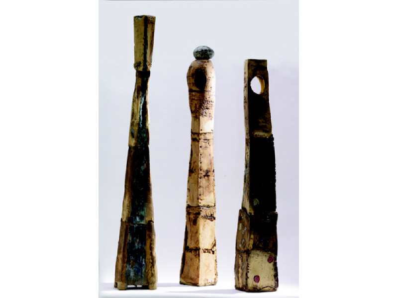 Appraisal: CAROL A FLEMING AMERICAN Three slab-built ceramic columns of varying