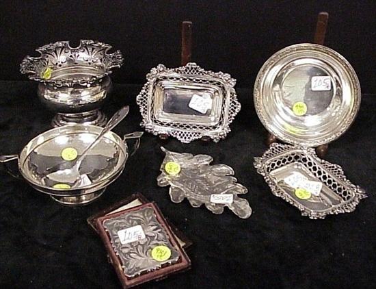 Appraisal: Sterling engraved card case two pierced rim oblong candy dishes