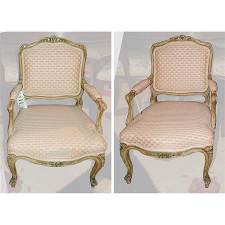 Appraisal: Pair of Louis XV Style Painted Diminutive Fauteuils la Reine