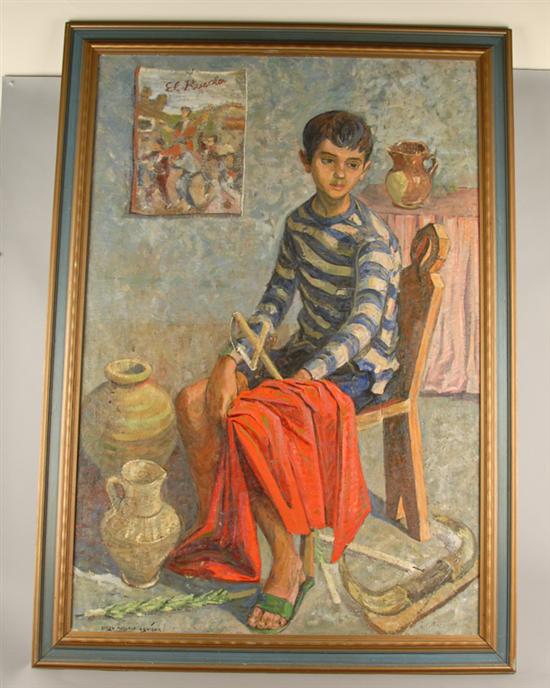 Appraisal: Diego Molleja - Portrait of Seated Youth Oil on canvas