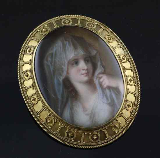 Appraisal: A Victorian gold mounted porcelain plaque brooch of oval form