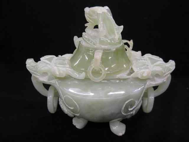 Appraisal: Chinese Carved Jade Censor dragon ring handles tri-footed '' excellent