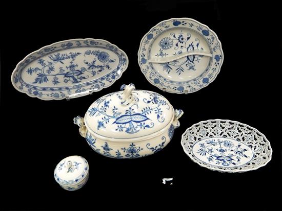 Appraisal: Five Meissen Blue Onion pattern serving dishes double-handled covered tureen