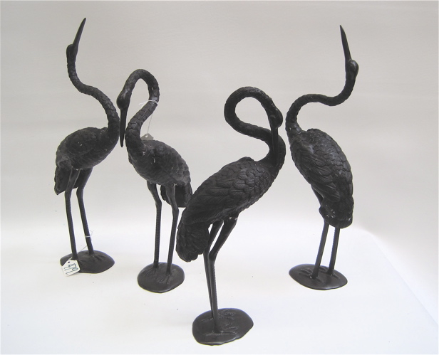 Appraisal: SET OF FOUR BRONZE CRANES two pairs Heights from to