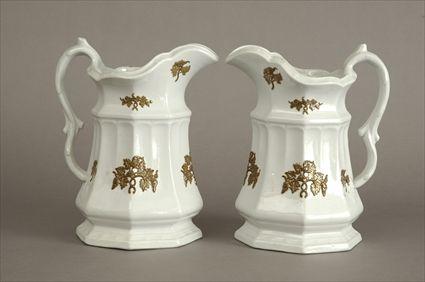 Appraisal: Pair of English Lusterware Octagonal Pitchers Each in