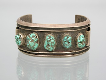 Appraisal: A Gentleman's Silver and Turquoise Cuff Bracelet Heavy silver men's