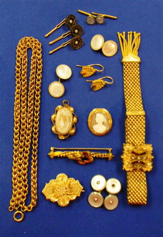 Appraisal: JEWELRY Turn-of-the-century gold-finished or gold-filled jewelry thirteen pieces adjustable mesh