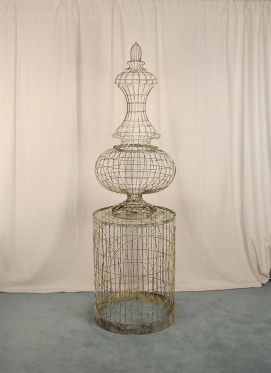 Appraisal: Ornate Cylindrical and Onion-shaped Wire Aviary H Dia