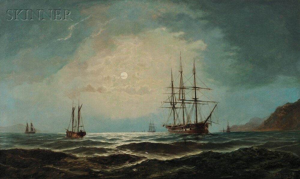 Appraisal: David James British - Vessels Sailing Under a Full Moon