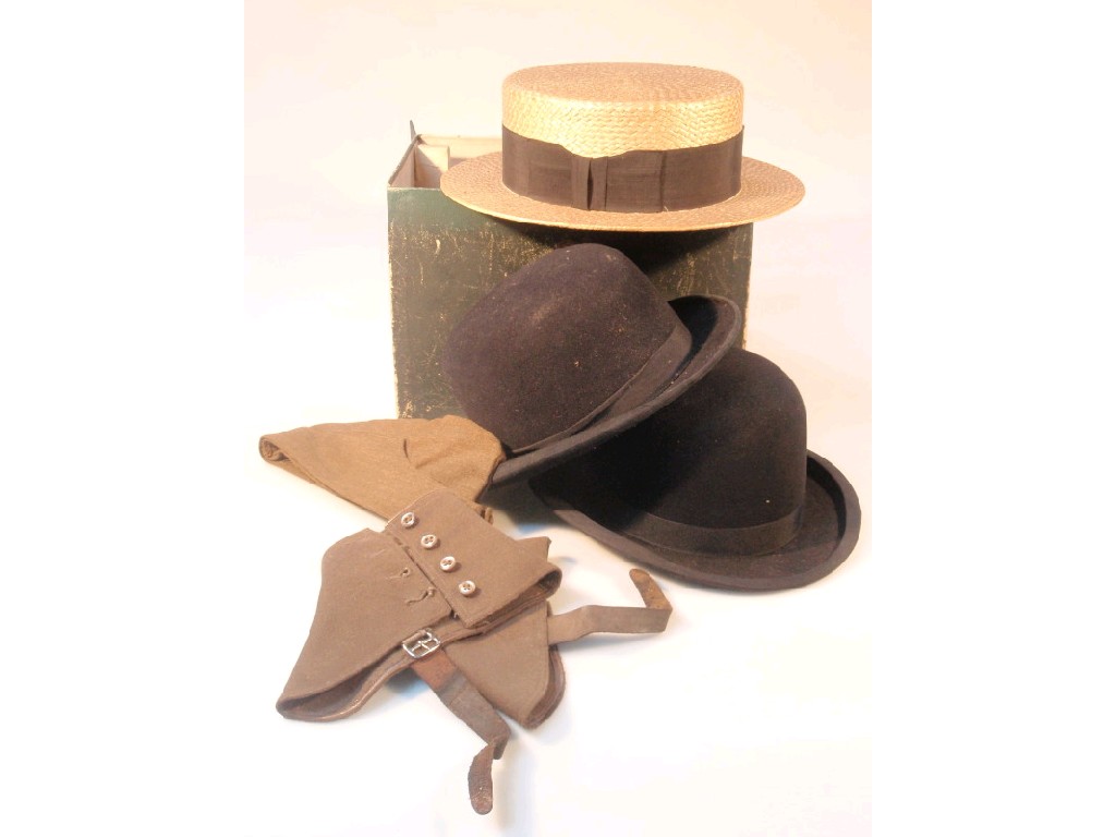 Appraisal: Bowler hats Falcon boater spats and cap