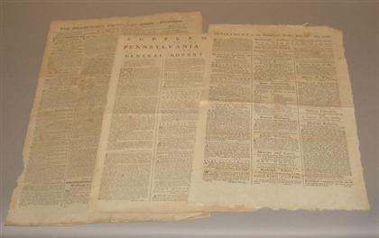 Appraisal: pieces Philadelphia th-Century Newspaper The Pennsylvania Packet Philadelphia August October