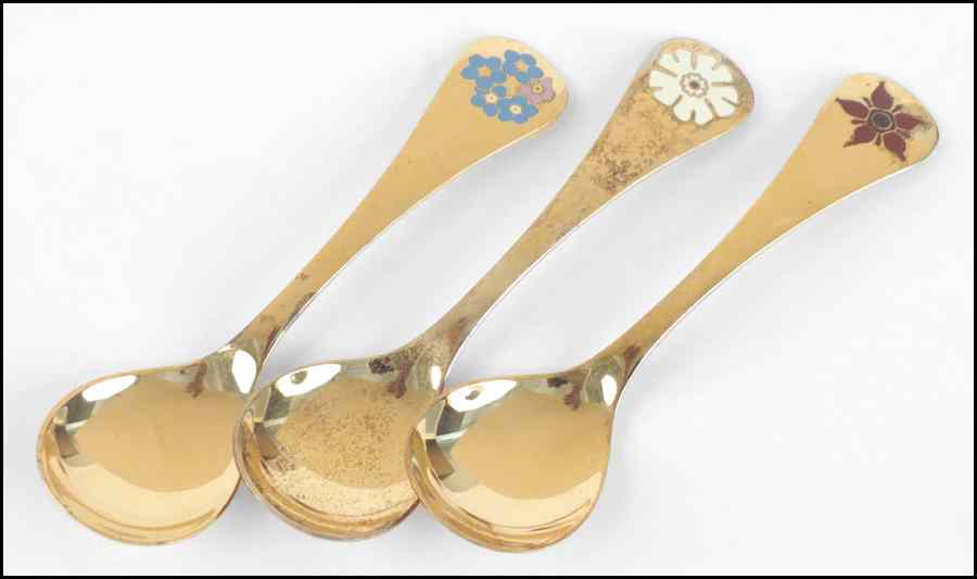 Appraisal: THREE GEORG JENSEN GILT STERLING SILVER SPOONS Comprised of and