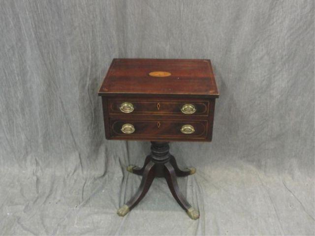 Appraisal: Sheraton Inlaid Drawer Pedestal End Table As is-with split From