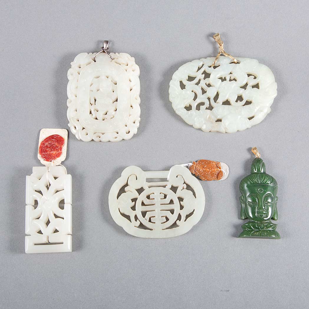 Appraisal: Group of Five Chinese Jade Pendants th th Century Comprising