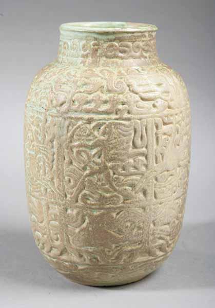 Appraisal: A Shearwater Pottery Green-and-Tan Glazed Earth Sea and Sky Vase