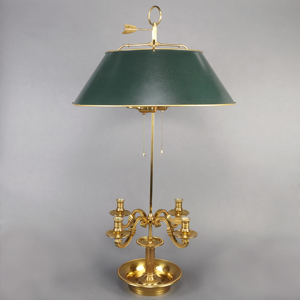 Appraisal: Empire Style Brass Bouillotte Lamp Electrified with a tole shade