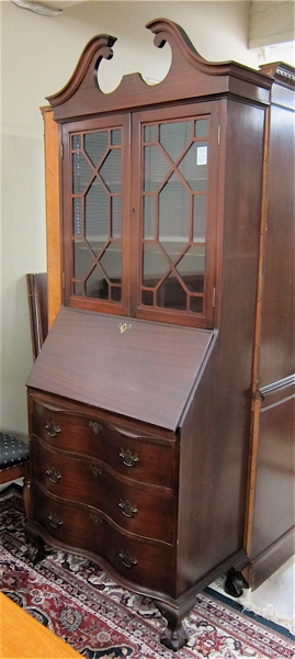 Appraisal: CHIPPENDALE STYLE MAHOGANY SECRETARY BOOKCASE Maddox Furniture Co Jamestown New