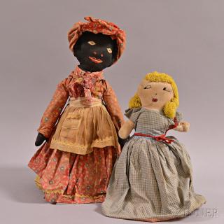 Appraisal: Black and White Topsy Turvy Cloth Doll a Black Rag