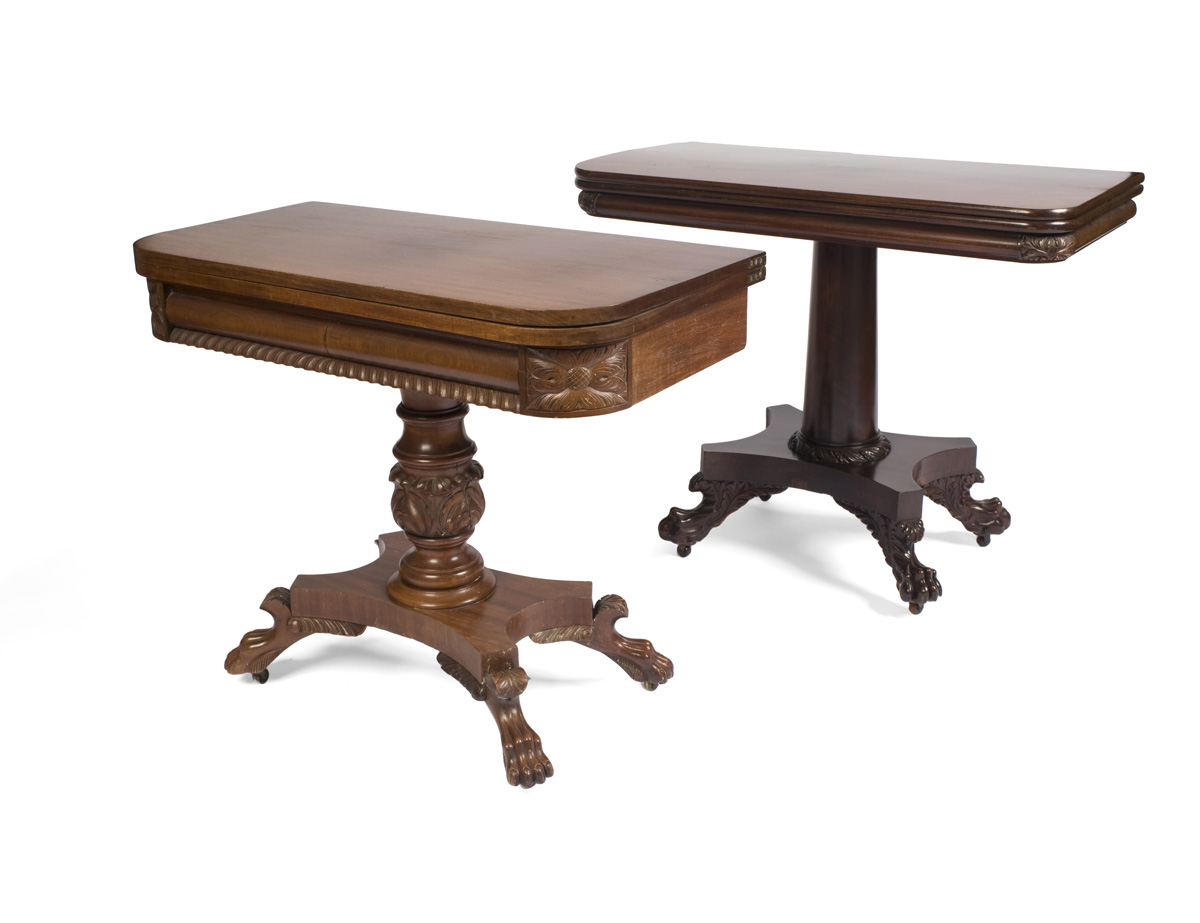 Appraisal: AMERICAN CLASSICAL CARVED MAHOGANY CARD TABLE The D-shaped top above