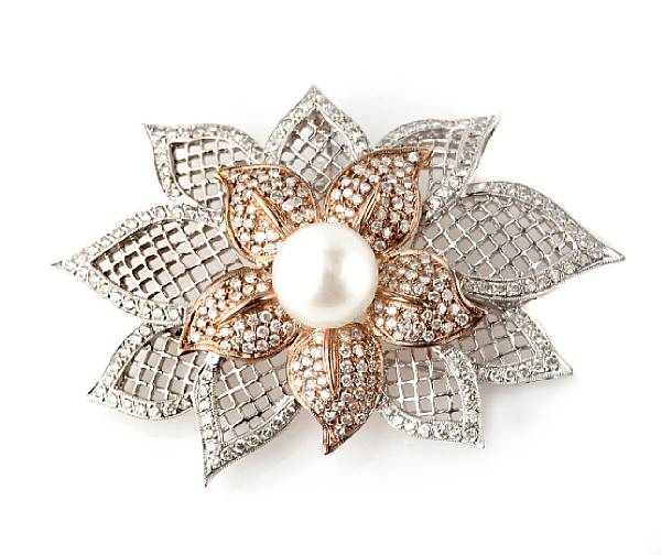 Appraisal: A cultured pearl diamond and k white and rose gold