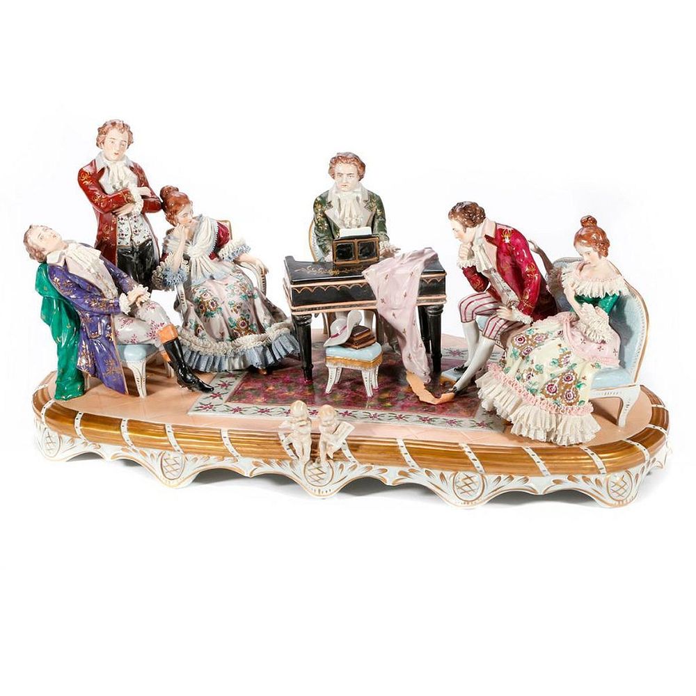 Appraisal: Sitzendorf Porcelain Grouping Sitzendorf German porcelain figural grouping depicting six