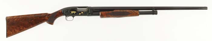 Appraisal: WONDERFUL GOLD INLAID ENGRAVED WINCHESTER MODEL PUMP SHOTGUN Cal ga