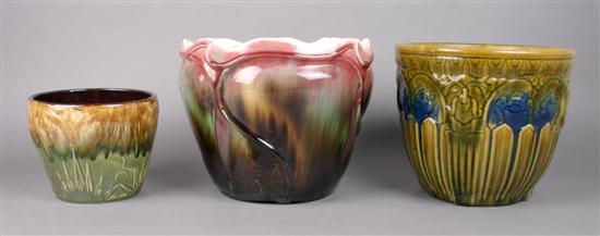 Appraisal: A Collection of Three American Pottery Jardinieres Height of tallest