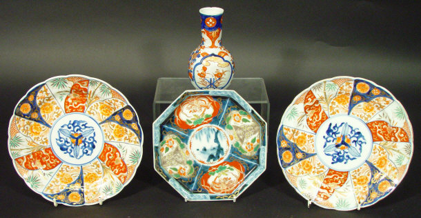 Appraisal: Pair of Japanese Imari porcelain plates an octagonal Imari plate