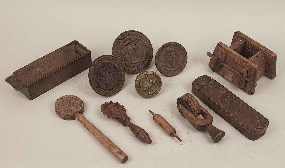 Appraisal: Assorted Cookie Presses and Kitchen Items Lot of assorted wood