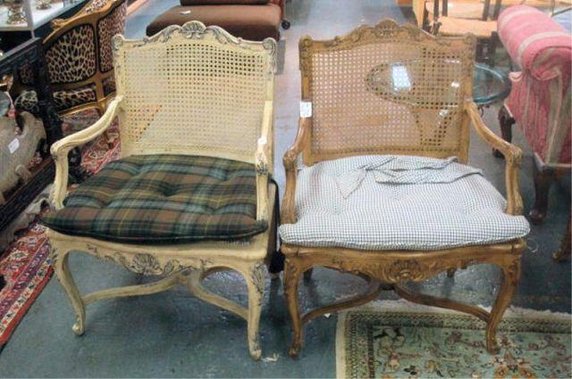 Appraisal: Pair of Louis XV Style Cane Back Chairs painted white