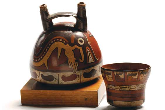 Appraisal: TWO NAZCA PRE-COLUMBIAN VESSELS Two Peruvian Nazca Pre-Columbian painted pottery