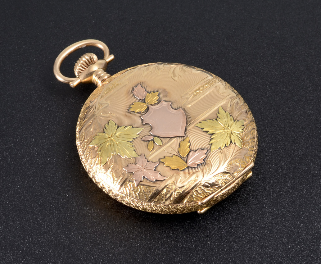 Appraisal: K MULTI COLOR GOLD ELGIN HUNTER CASE POCKET WATCH Circa