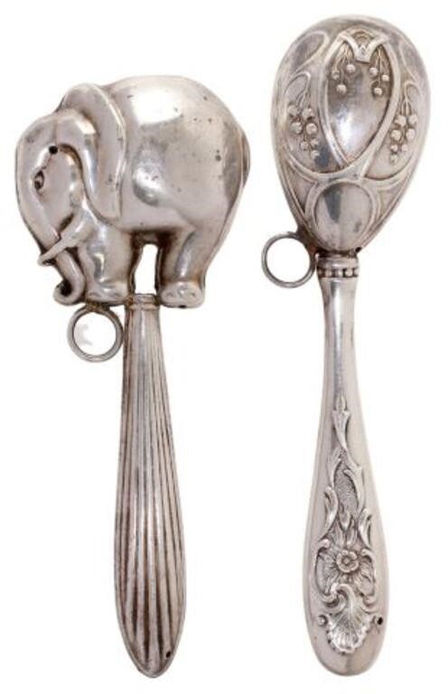 Appraisal: lot of Silver content unknown baby rattles including modeled as