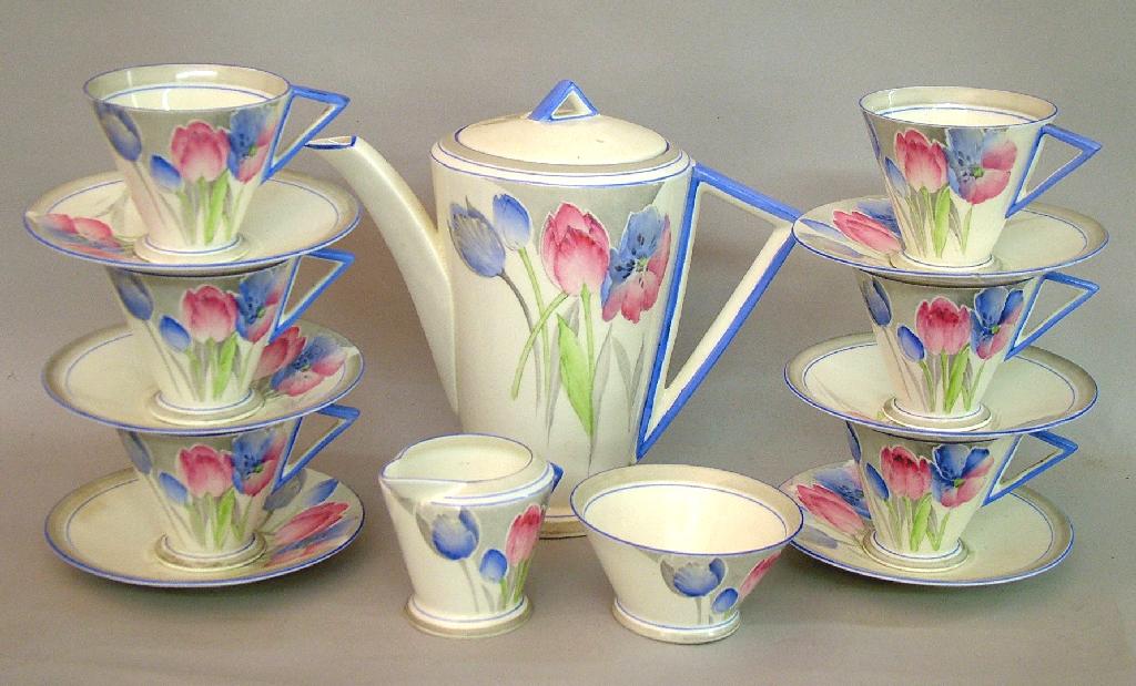 Appraisal: Shelley 'Eve' coffee set for six painted with flowers in