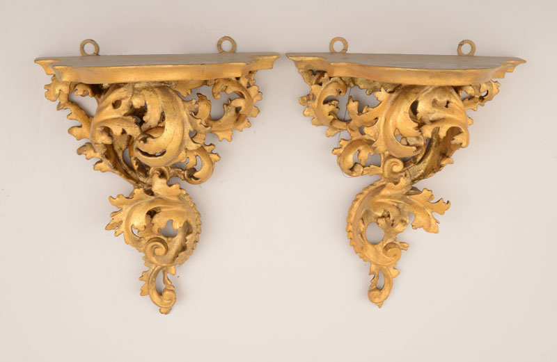 Appraisal: Pair of Italian Rococo Style Carved Giltwood Wall Brackets x