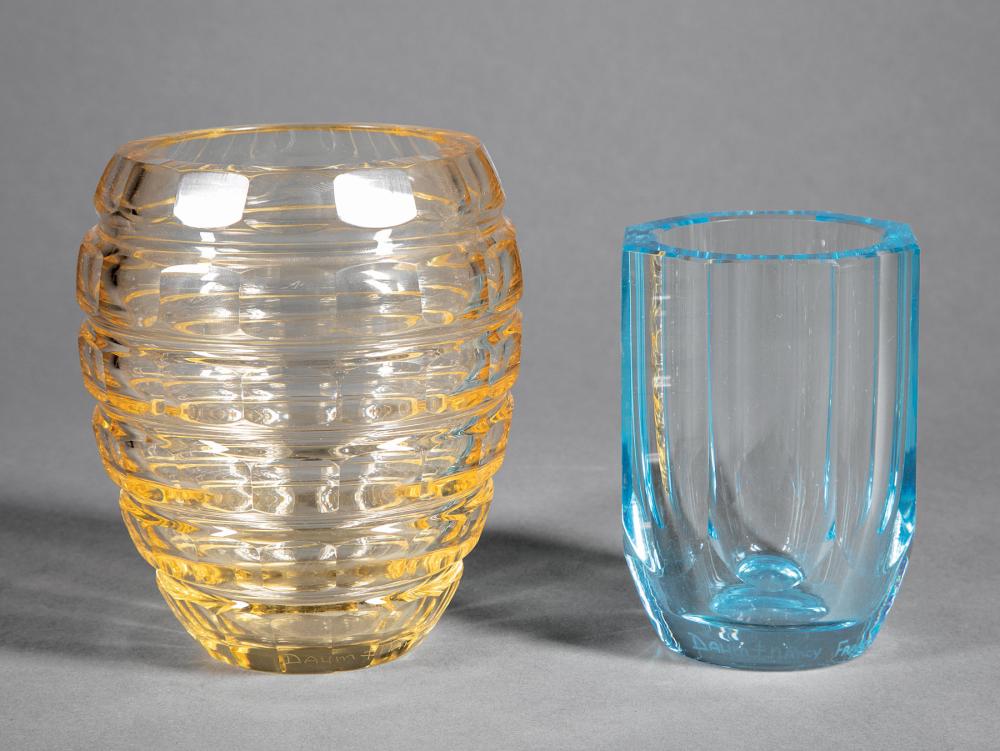 Appraisal: Two Daum Glass Vases both marked faceted design tallest h