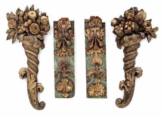 Appraisal: Continental polychrome-decorated wood carvings early to mid th century pair