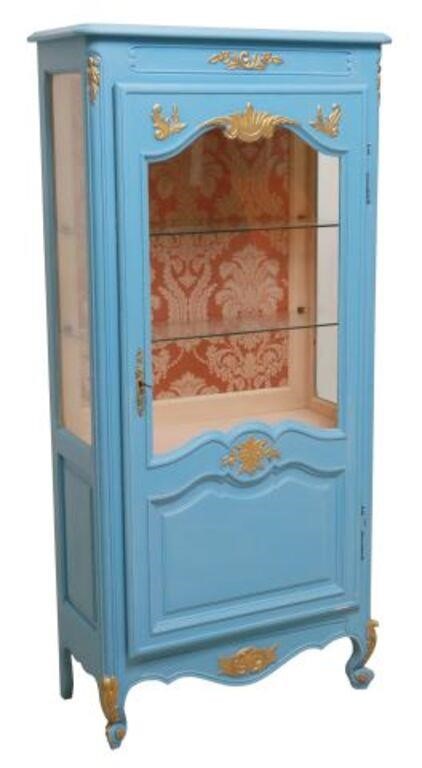 Appraisal: French Provincial display cabinet vitrine th c gilt accented blue