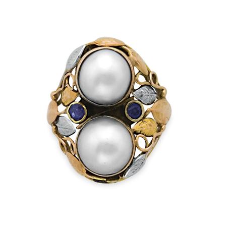 Appraisal: Arts and Crafts Gold Platinum Pearl and Sapphire Ring Estimate