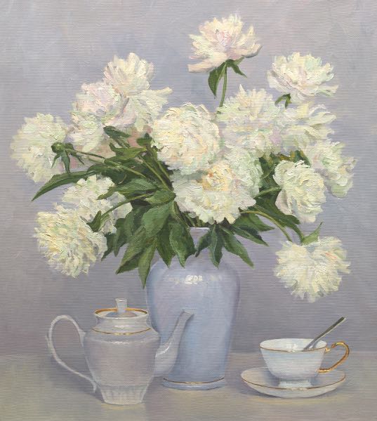 Appraisal: ANDREI MISHOV RUSSIAN B x White Peonies Oil on canvas